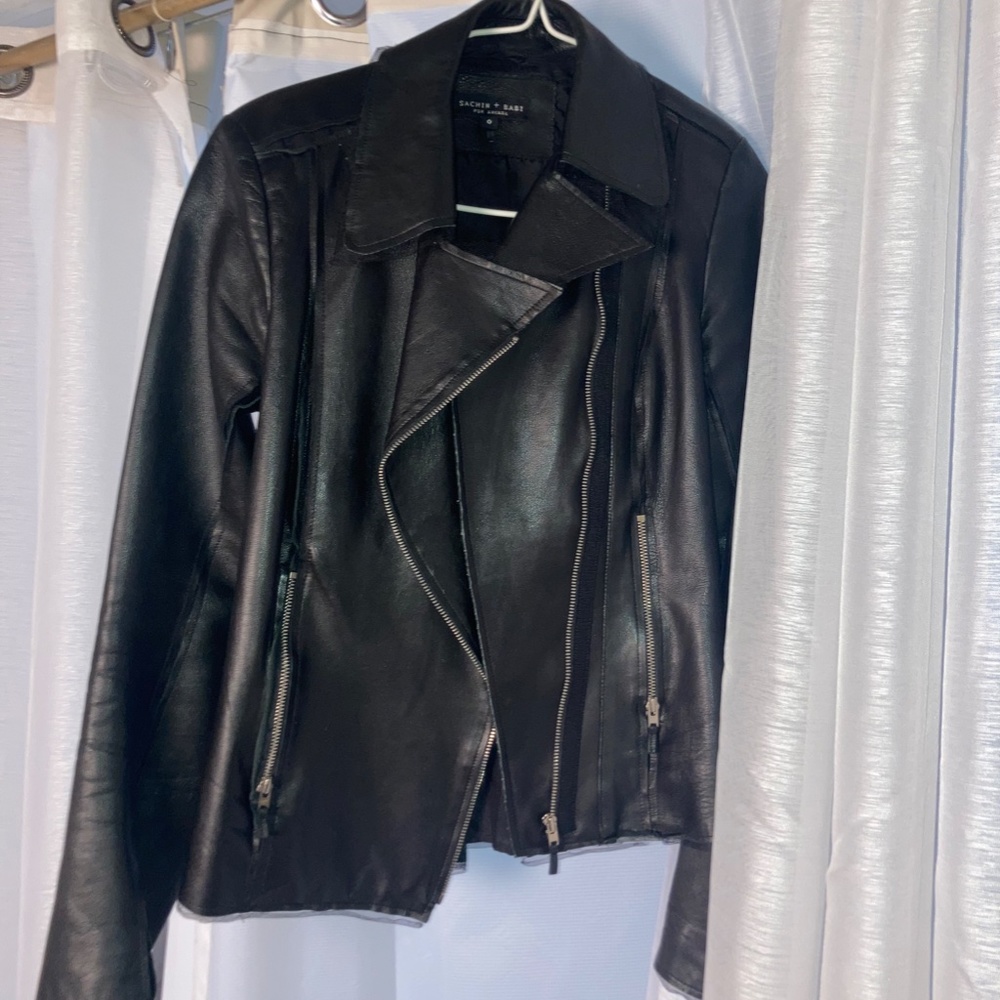 MOTO LEATHER JACKET W LACE TRIM PETITE! - Picture 4 of 5